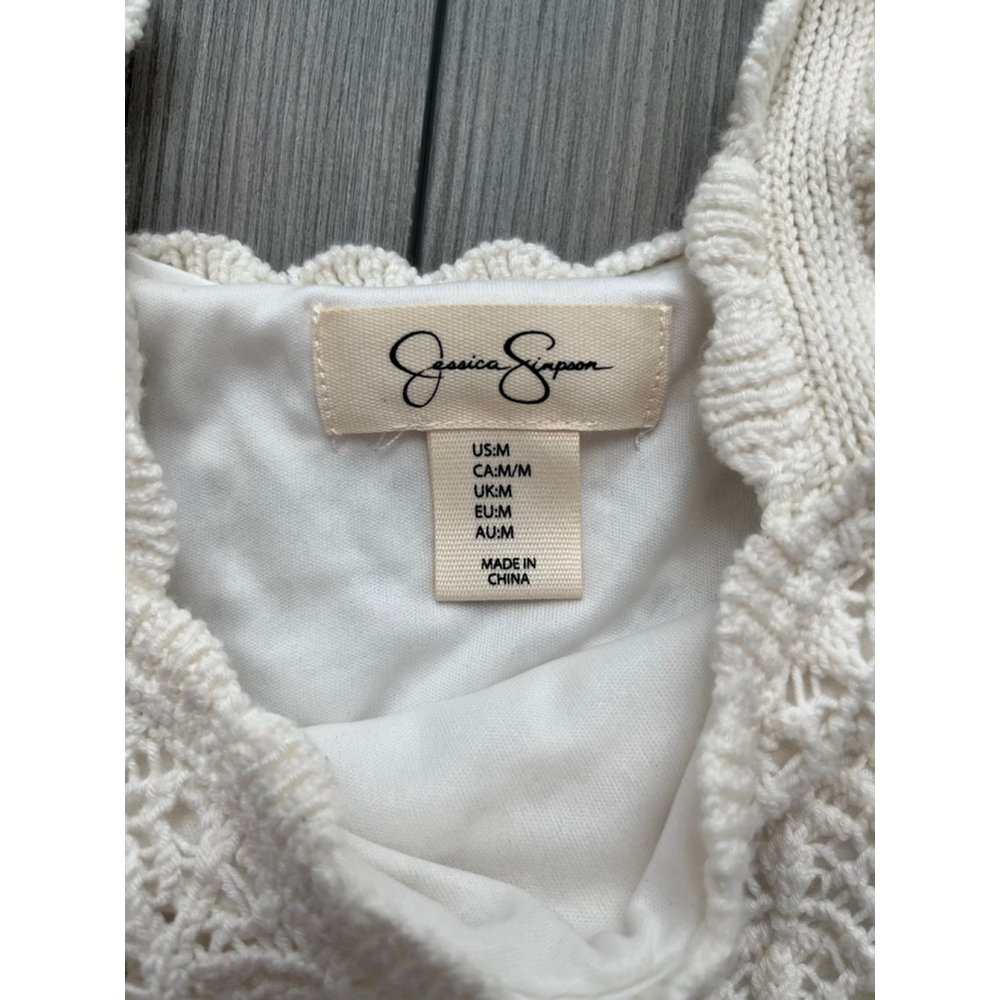 Jessica Simpson White Crochet Mini Dress Women's Medium - Picture 2 of 2